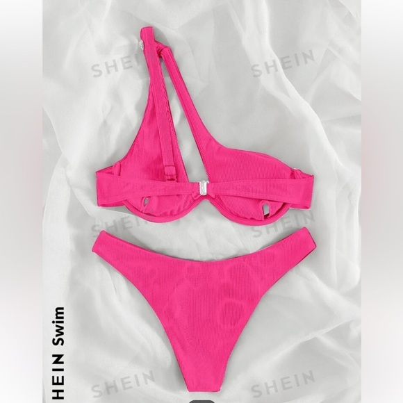⚠️2 for 10⚠️Shein Neon Pink Asymmetrical Bikini - Picture 2 of 3